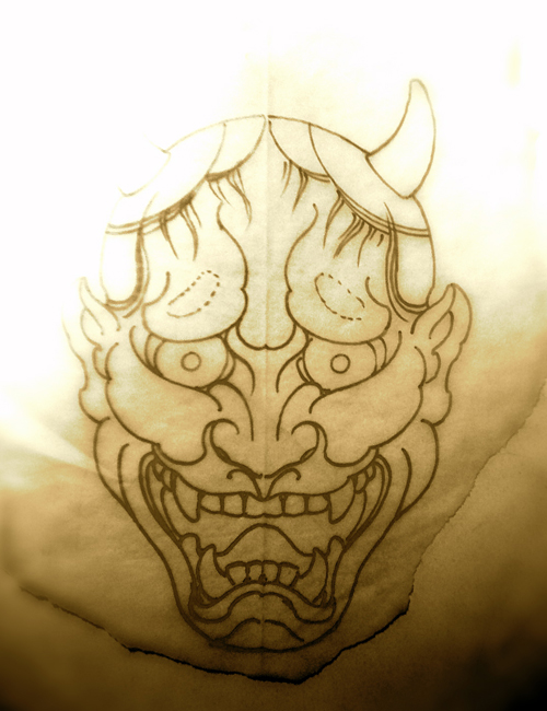 Hannya tattoo sketch. Hannya- a jealous female demon. For Richard