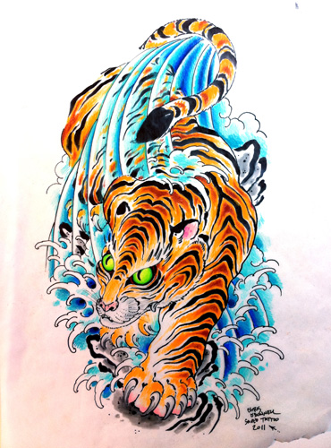 Korean style tiger and waterfall…